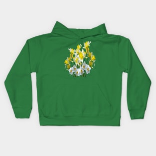 Yellow Daffodils And White Narcissi Isolated On White Kids Hoodie